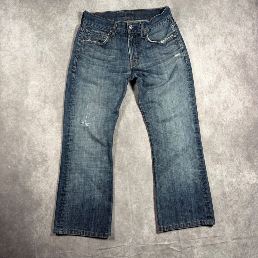 7 For All Mankind Relaxed Bootcut Jeans Distressed Medium Wash 28x25 Short USA